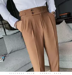 Imagem do Homens estilo britânico ternos calças novo masculino sólido calças de cintura alta alta qualidade formal magro ajuste negócio casual terno calças