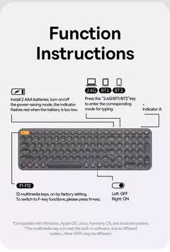 Baseus-Teclado Ergonômico Sem Fio, 2.4G, Bluetooth 5.0, Keycap Numérico, Office Game, Tablet, PC, iPad, MacBook, Laptop - loja online
