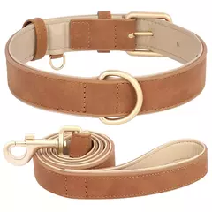 Coleira de cachorro acolchoada macia conjunto de coleira de couro pu para cães de estimação colar com corda de chumbo para caminhada ajustável para cães pequenos e médios pug