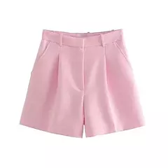 TRAF-Bermudas de cintura alta para mulheres, bolsos laterais, dardos dianteiros, vintage, com zíper, calças curtas femininas, moda - Wolf Magazine