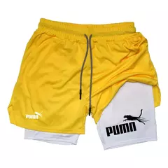 Calções de compressão de dupla camada respirável masculino, elásticos, de secagem rápida, multi-funcional, 2 em 1, verão, M-3XL na internet