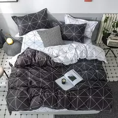Conjunto de cama reversível Consolador, Preto e Branco Quilt Geométrica Capa com 2 Pillow Shams, Rainha e Rei Capa de Edredão, 3 PCs
