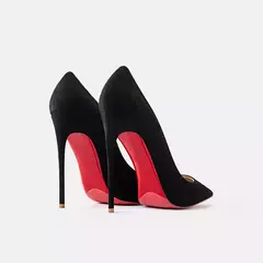 2022 outono nova mulher sapatos de salto alto sexy apontou camurça vermelho brilhante fundo bombas moda temperamento rasa sapatos de casamento - loja online