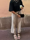 Calça xadrez casual feminina com cordão, cintura alta, calça reta, roupa diária, amiga da pele, moda verão, nova, venda quente