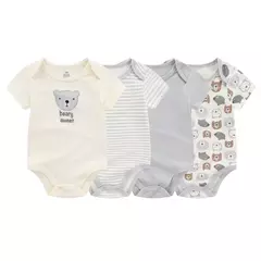 Kiddiezoom-bodysuit manga curta para menino e menina, 100% algodão, roupas recém-nascidas, desenhos animados, 4 peças, verão na internet