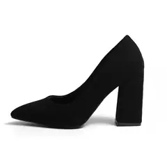 Salto alto de dedo apontado para mulheres, sapatos em rebanho, boca rasa, elegante, sólido, vestido de moda, marca deslizante, outono, 2024