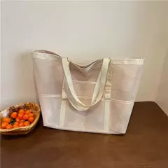 Imagem do Bolsa de praia de malha portátil para mulheres, maquiagem, bolsa de lavagem, organizador de banho, Shopper Totes, verão