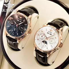 OUPINKE-Relógio mecânico automático para homens, impermeável, Top Brand, relógios de pulso de luxo, relógios de couro originais - comprar online