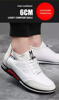 Sapato de couro verdadeiro masculino, tênis casual na moda, aumento de altura invisível de 6cm a 8cm, temporada verão - Wolf Magazine
