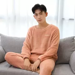 Pijama de lã coral grande masculino, veludo grosso, flanela juvenil quente, conjunto de peles domésticas, outono e inverno - loja online