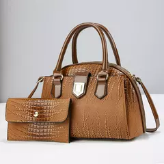 Ombro crocodilo com carteira feminina, bolsa brilhante de couro PU, bolsa de alta qualidade, 2 pçs/set, estilo outono e inverno, 2024 - Wolf Magazine