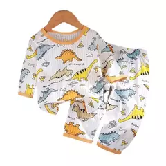 Conjunto de roupas domésticas de algodão puro para crianças, pijama fino para meninos e meninas, roupas com ar condicionado, manga três quartos, 2024, novo - loja online