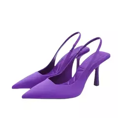 Salto alto de dedo apontado para mulheres, sapatos deslizantes para senhoras, bombas de vestido monocromáticas, boca rasa, alta qualidade, moda, outono, 2024 - comprar online
