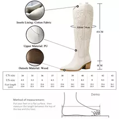 Gmqm nova moda feminina bordado ocidental sapatos de cowboy na altura do joelho botas de salto alto plutônio chunky plataforma botas apontadas dedo do pé estilo punk - comprar online