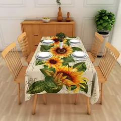Toalha de mesa retangular girassol, Vintage Farmhouse Waterproof Durable Tablecloth para Home Kitchen Sala de jantar Outdoor Picnic Mat