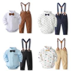 Conjunto formal de roupas cavalheiras para o bebê infantil macacão sólido, traje de primeiro aniversário do menino, roupas infantis de algodão infantil, 0-24 meses - Wolf Magazine