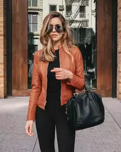 Jaqueta de couro PU feminina com zíper, casaco manga comprida, jaquetas de motociclista, slim fit, monocromática, streetwear casual, moda feminina, outono, Y2K - loja online