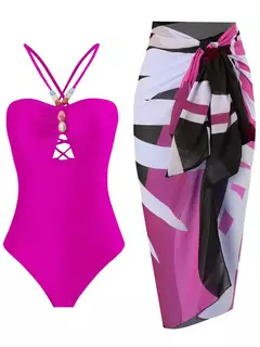 Imagem do Body feminino sexy com saia longa, biquínis de duas peças, roupa de praia, conjunto de banho de verão, maiô feminino, 2022