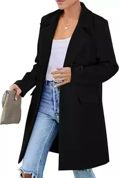 Jaqueta de gola virada para baixo feminina, mistura de lã, casacos longos, casacos femininos, roupas de inverno