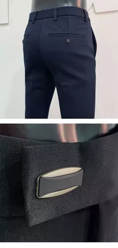 Calças justas de estiramento formal masculinas, calças casuais, roupa de cor sólida, calças de terno fashion - loja online