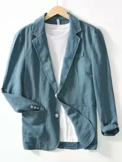 Imagem do Fatos safari de algodão e linho masculinos, blazers monocromáticos, jaquetas casuais oversize, roupas de primavera, novos