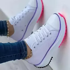 Sapatilhas casuais com renda para mulheres, calçados esportivos de plataforma, tênis feminino plus size, nova moda, verão, 2024 - comprar online