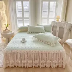Colcha de verão chique látex na cama, saia de renda, tampa de cama dupla, colchão de dormir, lavável, macio com 2 fronhas - loja online