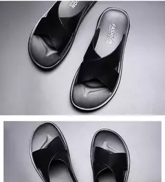Sandálias para homens chinelos de couro genuíno marca de luxo moda masculina apartamentos casuais antiderrapantes praia sandalia zapatos hombre 2024 - comprar online