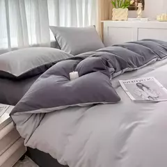 Imagem do Conjunto de cama de tecido com escova de cor sólida, 2 lados, 4 peças, capa de edredom, fronha, lençol, colcha, único, queen, king size