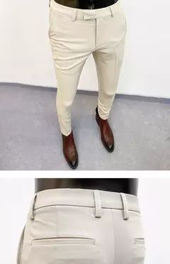 Homens terno calças calças formais pantalone hombre estiramento fino cor sólida vestido casual calças de comprimento total moda novas roupas masculinas - comprar online