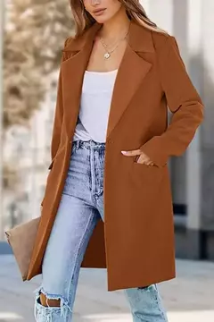Jaqueta de gola virada para baixo feminina, mistura de lã, casacos longos, casacos femininos, roupas de inverno - loja online