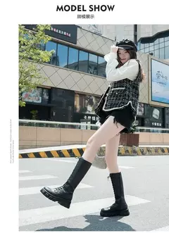Botas de cano médio femininas sapatos acolchoados joelho alto tênis de inverno estilo punk militar casual branco preto 2024 lucury plataforma mulher na internet