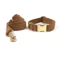 Conjunto de arnês e coleira para cães de veludo marrom, designer de luxo, coleira personalizada para cães pequenos e grandes, conjunto de chumbo para caminhada com saco de cocô - loja online