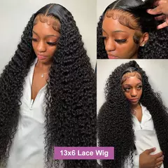 Imagem do Links 30 40 Polegada onda profunda 13x6 hd frente do laço peruca de cabelo humano para as mulheres 200 densidade brasileira água encaracolado 13x4 perucas frontais do laço