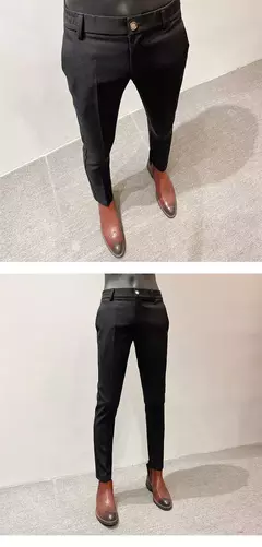 Calça casual de negócios slim fit monocromática masculina, terno de linho de alta qualidade, de escritório formal, social, plus size 38