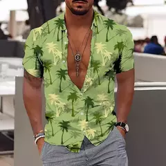 Camisa Havaiana Masculina com Estampa 3D de Coqueiro, Camisa Praia Confortável, Top Manga Curta, Moda Casual, S-6XL - Wolf Magazine