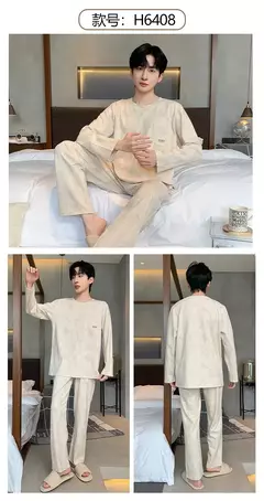 Pijama de algodão de duas peças masculino, calça de manga comprida, traje caseiro, estudante e adolescente, novo outono - comprar online