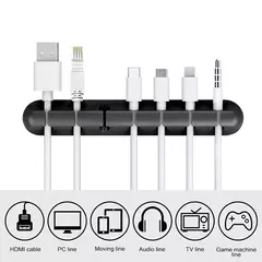 Imagem do Auto-adesivo Cabo Winder, Suporte de Carregamento USB, Fio Envolvido Cabo, Organizador Da Mesa, Material de Escritório, Desktop, 3, 5, 7 Clips