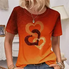 Camiseta estampada com coração feminino, blusa em tamanho grande, moda feminina de verão, camiseta redonda, camisa feminina de manga curta, novo, 2024 - comprar online