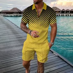 Conjunto de camisa polo e shorts masculino casual de manga curta com zíper gola v, moda verão, 2 peças, 2023 - comprar online