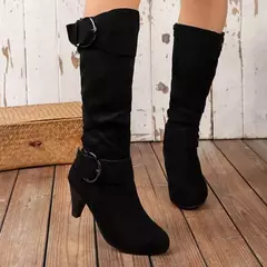 Botas de camurça com ponta pontiaguda para mulheres, zíper lateral, salto alto, sapatos femininos, moda outono - loja online