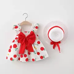 Conjuntos de roupas de verão para bebês, vestido sem mangas, calças curtas e vestido, patchwork listrado, fofo, 6-24M, 2 pcs, 2023