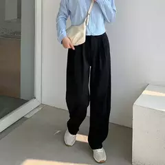 HELIAR-calça feminina de cintura alta, calça reta para senhoras do escritório, botão casual, calça preta solta, nova, outono