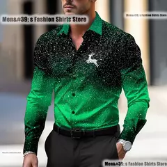 Imagem do Natal masculino veados impressão camisa casual botões de água de manga comprida festa de ano novo impressão 3d XS-6XL