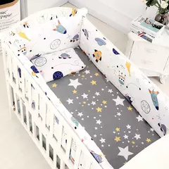 Universo Espaço Algodão cama do bebê Set, Crib Roupa de cama, Kids 'Bedroom Decor, Baby Girl and Boy's Crib, Bed Bumper, Bedsheet and Pillow, 6PCs na internet