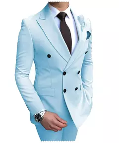 2024 novo terno masculino bege 2 peças duplo breasted notch lapela plana fino ajuste casual smoking para casamento (blazer + calças) - loja online