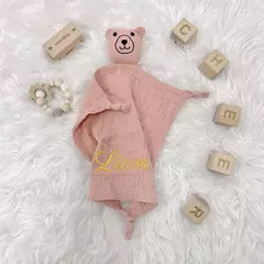 Personalizado Bordado Bebê Consolador, Urso Dormir Cobertor De Segurança, Algodão Musselina Consolador, Nome Nome, Presente do chuveiro do bebê - loja online