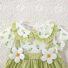 Vestido de alça de flor para bebê, Decoração de flores, colarinho dobrável, doce vestido de princesa, verão, novo - loja online