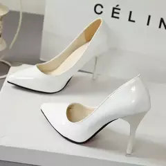 Bombas de salto alto para mulheres, couro envernizado, dedo apontado sexy, salto fino, sapatos de casamento, moda feminina, cor sólida, novo, tamanho 44 - comprar online