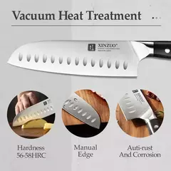 XINZUO-Stainless Steel Kitchen Knives Set, Bloco de Alto Carbono, Ebony Handle, Cutelo, Peixe, Legumes Slicing Knife, 7Pcs na internet